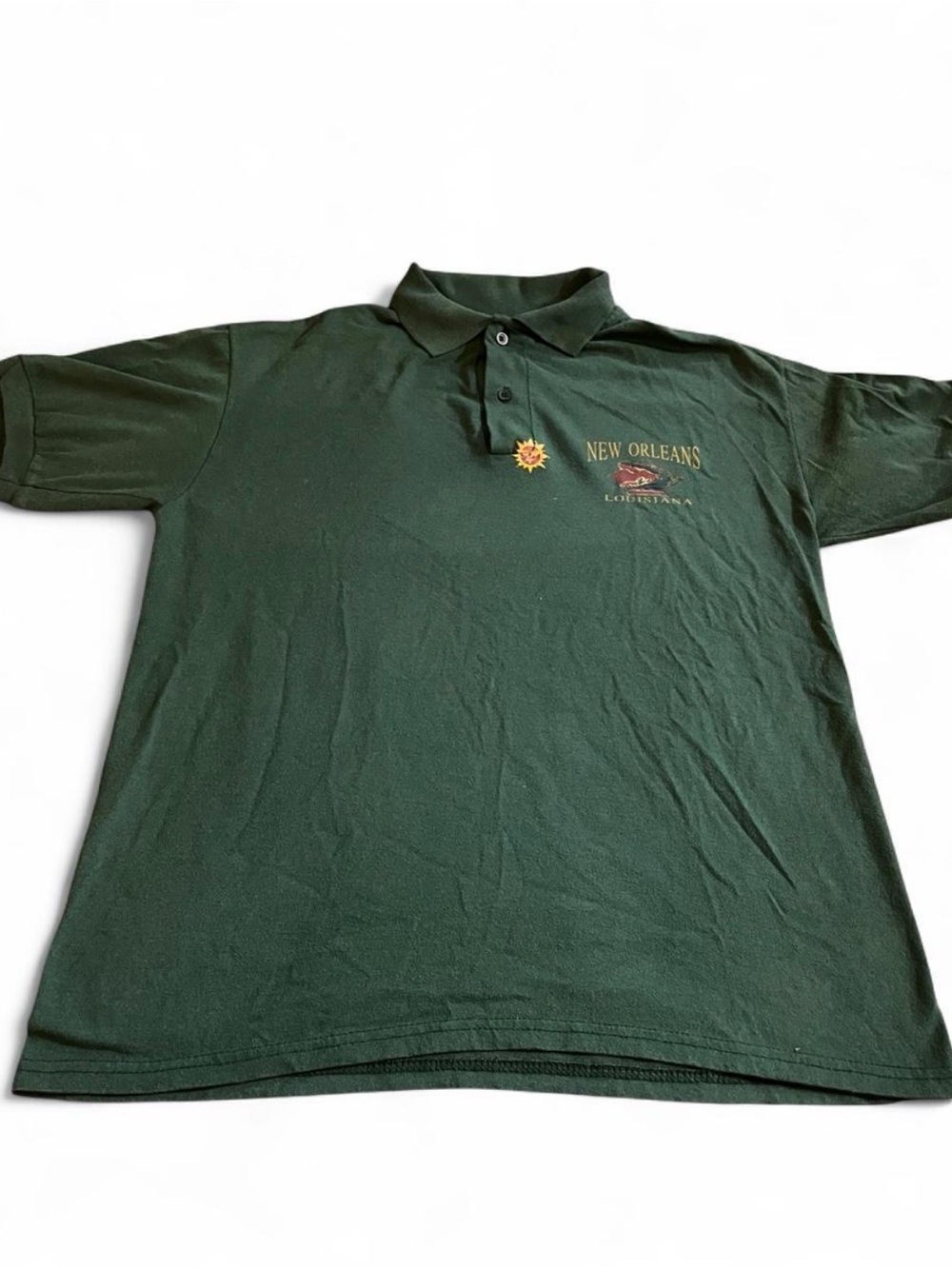 Men’s Vintage 90s Anvil New Orleans Louisiana Gator & Sun Green Polo Shirt Sz M